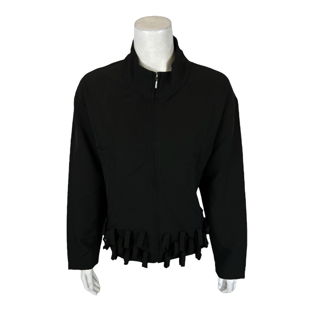Truth + Style Women's Zip-Front Jacket with Novelty Fringe Top Black Large Size